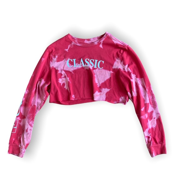 Coca Cola Reworked Cropped Long Sleeve Tee Bleached Red Medium - Picture 7 of 8